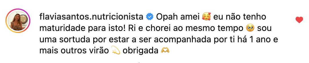 Testemunho de flaviasantos.nutricionista no Instagram