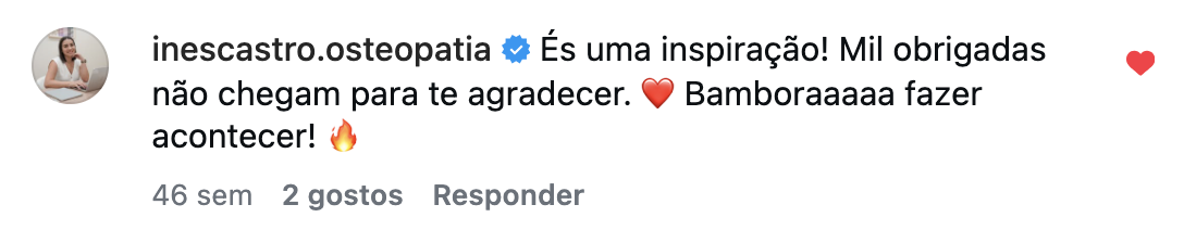 Testemunho de inescastro.osteopatia no Instagram